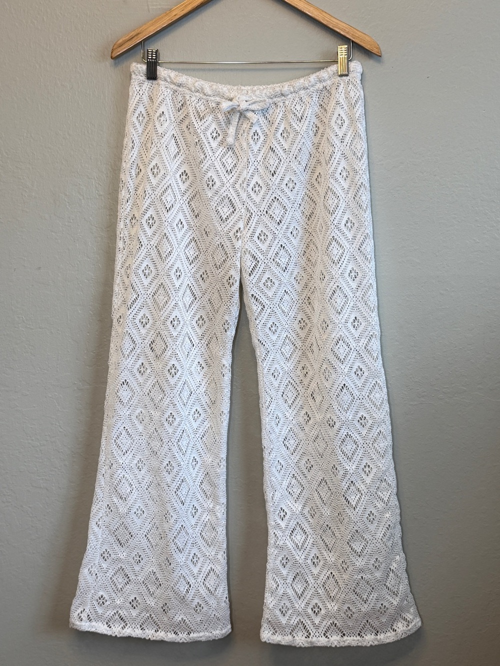 Oshe Paradise White Lace Sheer Flare Beach Pants L Boho